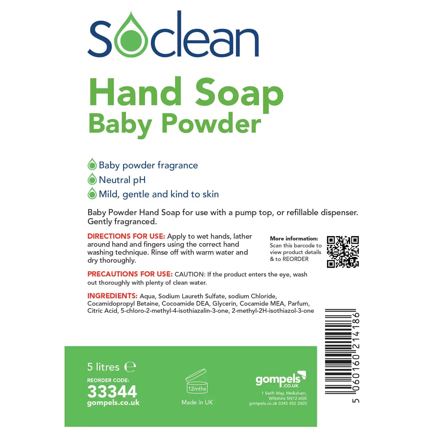 Soclean Liquid Soap Baby Powder Fragrance 5 Litre 2 Pack