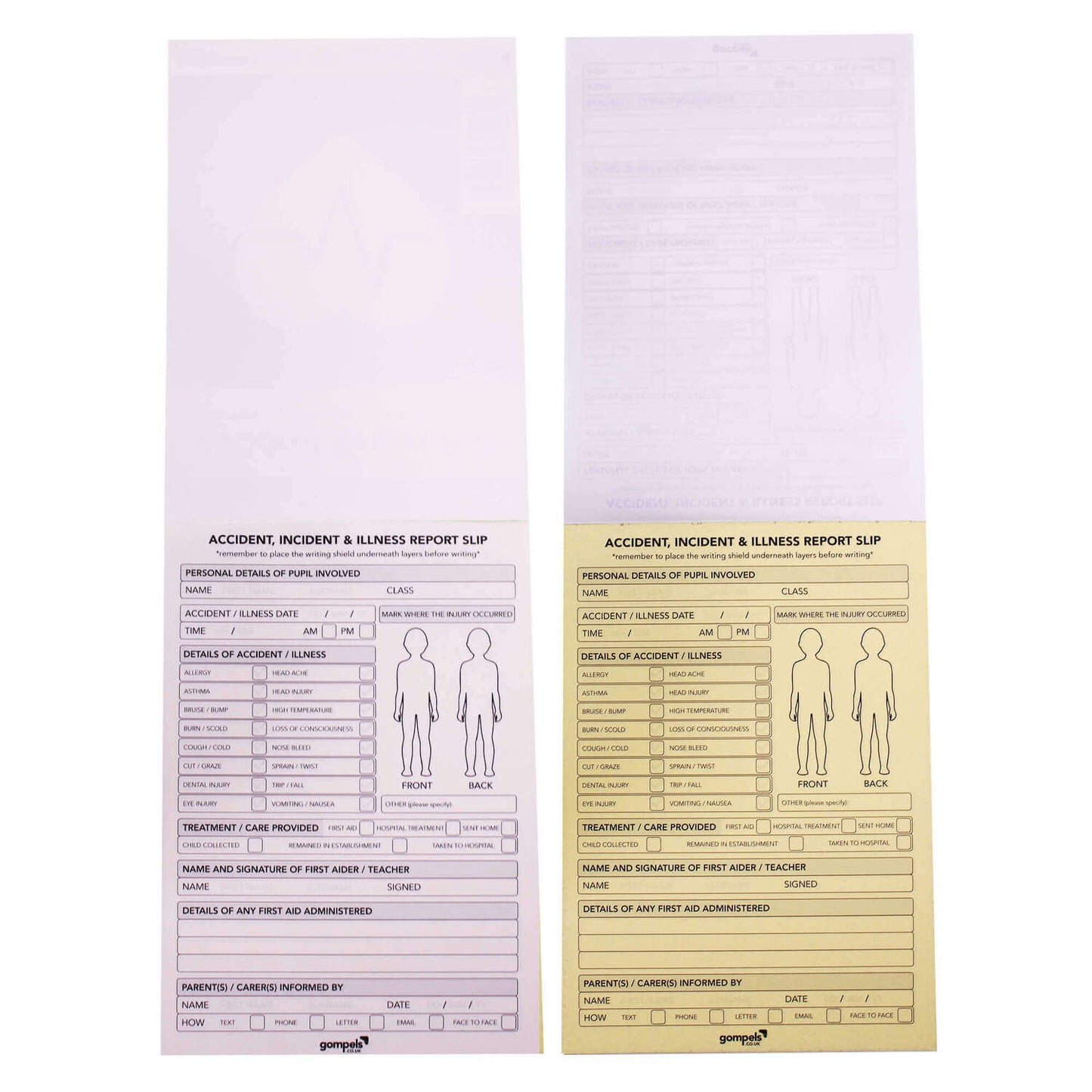 A5 Pupil Duplicate Accident Report Pad 50 Sets