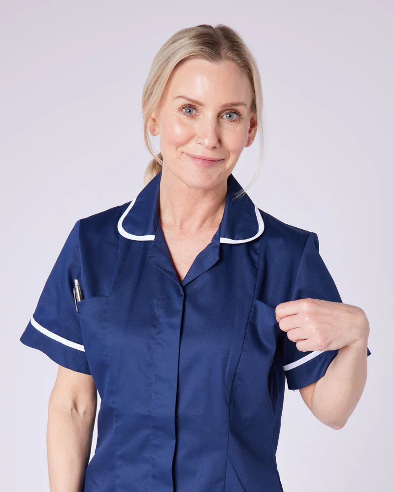 WOMEN’S ZIP FRONT NURSE TUNIC UNIFORM WITH ROUNDED COLLAR