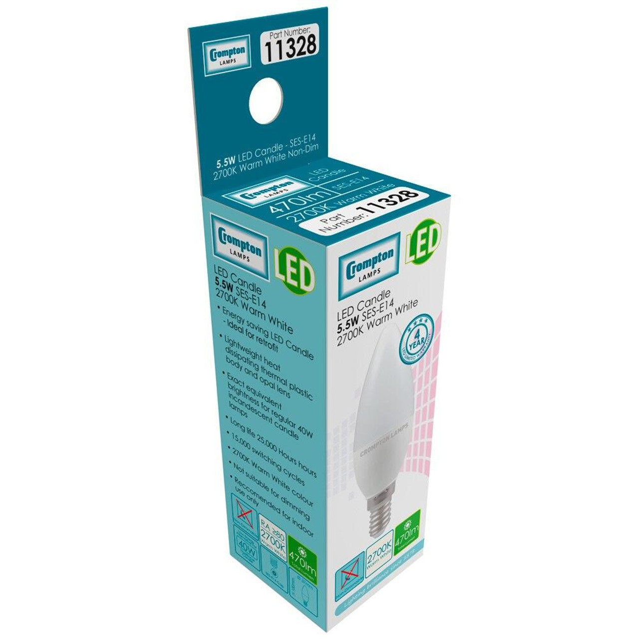 Crompton Lamps LED Candle 4.9W E14 Warm White Opal (40W Eqv)