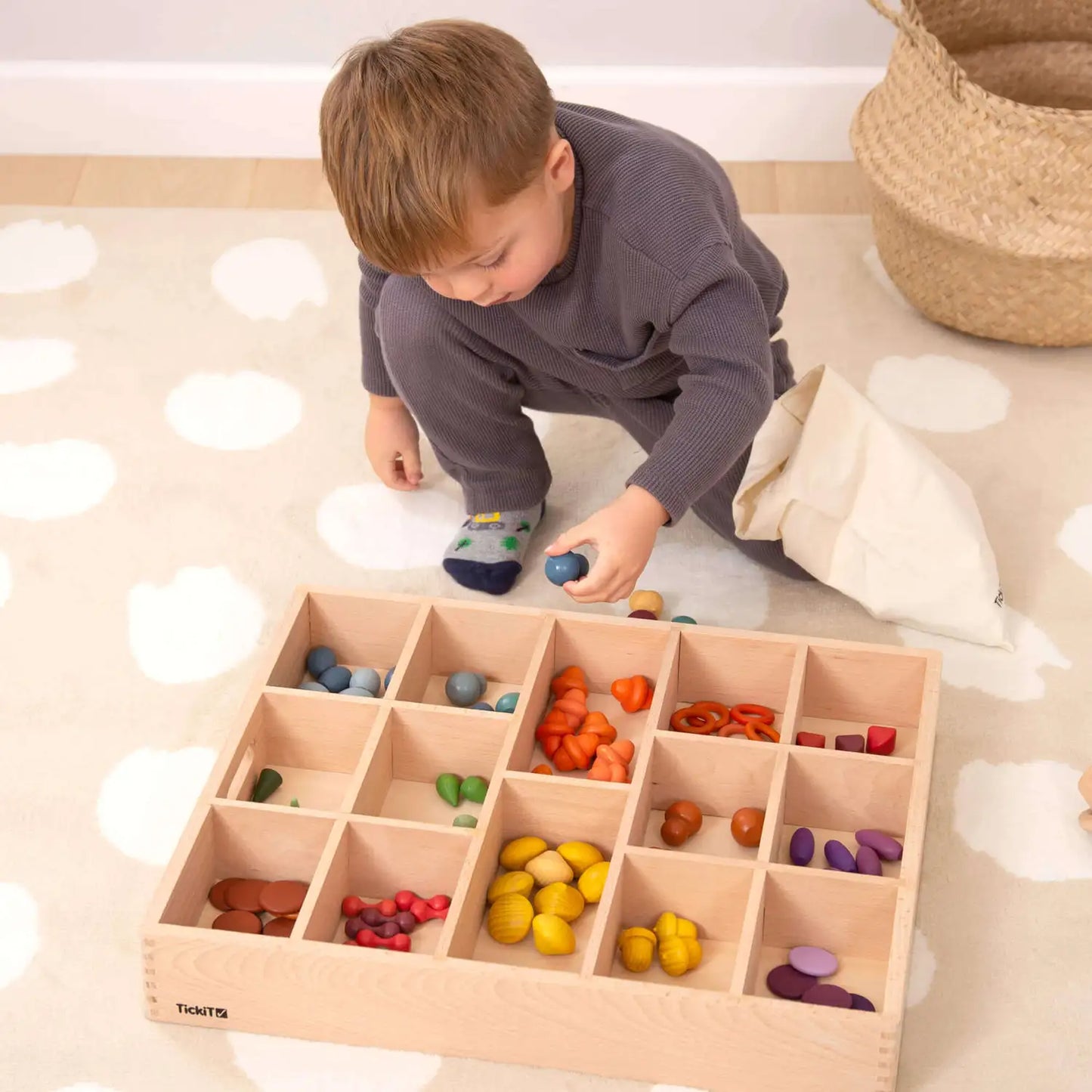 Rainbow Wooden Treasures Super Set With 14 Part Sorting Tray