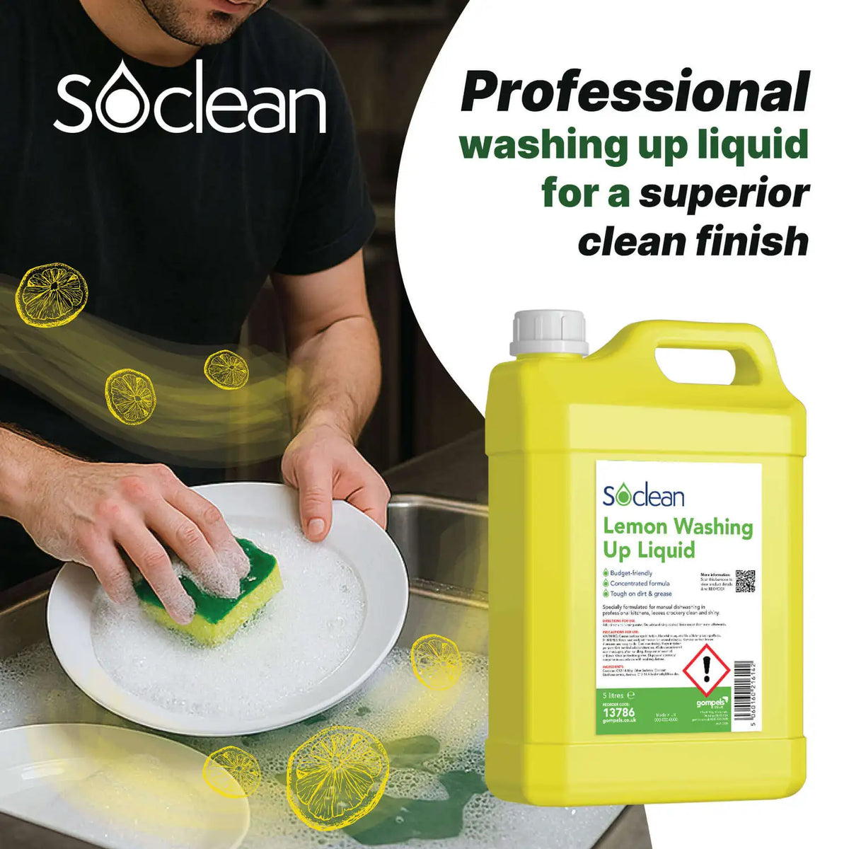 Soclean Washing Up Liquid Lemon 5 Litre 2 Pack