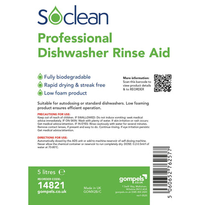Soclean Professional Dishwasher Rinse Aid 5 Litre 2 Pack