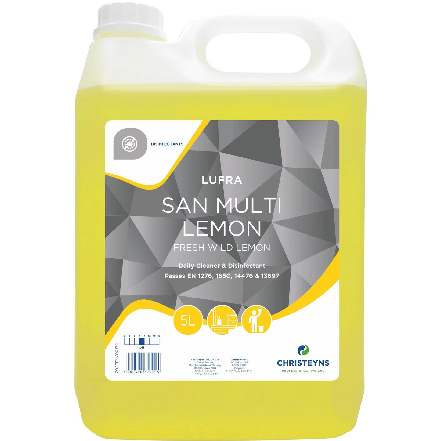 Christeyns LUFRA San Multi Lemon Cleaner and Disinfectant 5 Litre