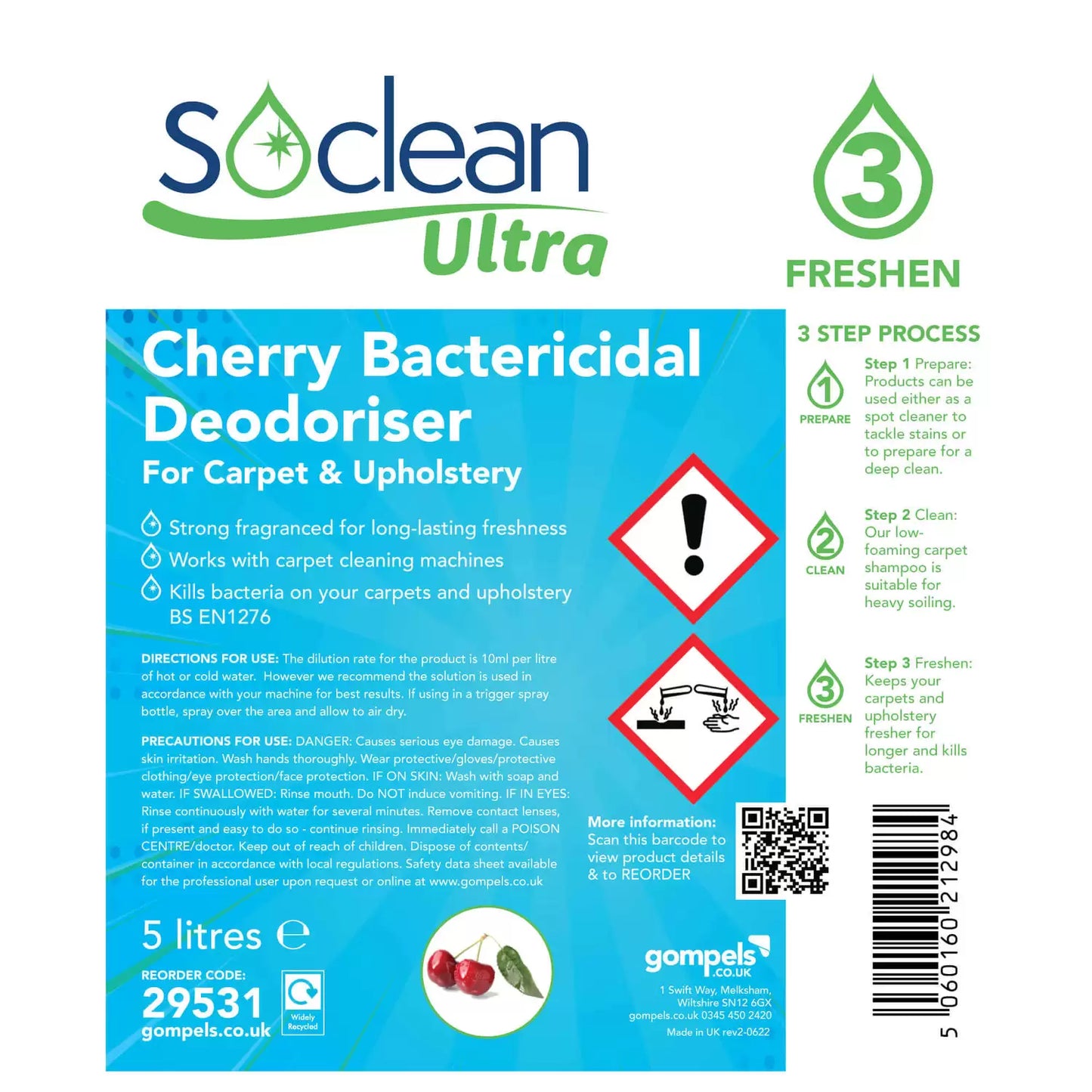 Soclean Ultra Cherry Bactericidal Deodoriser 5 Litre 2 Pack
