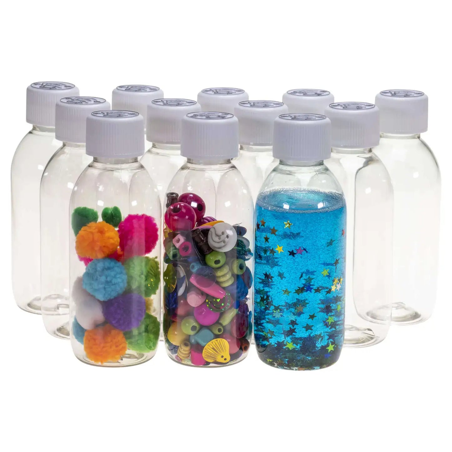 Clear Sensory Bottles With Child Resistant Cap 250ml 12 Pack