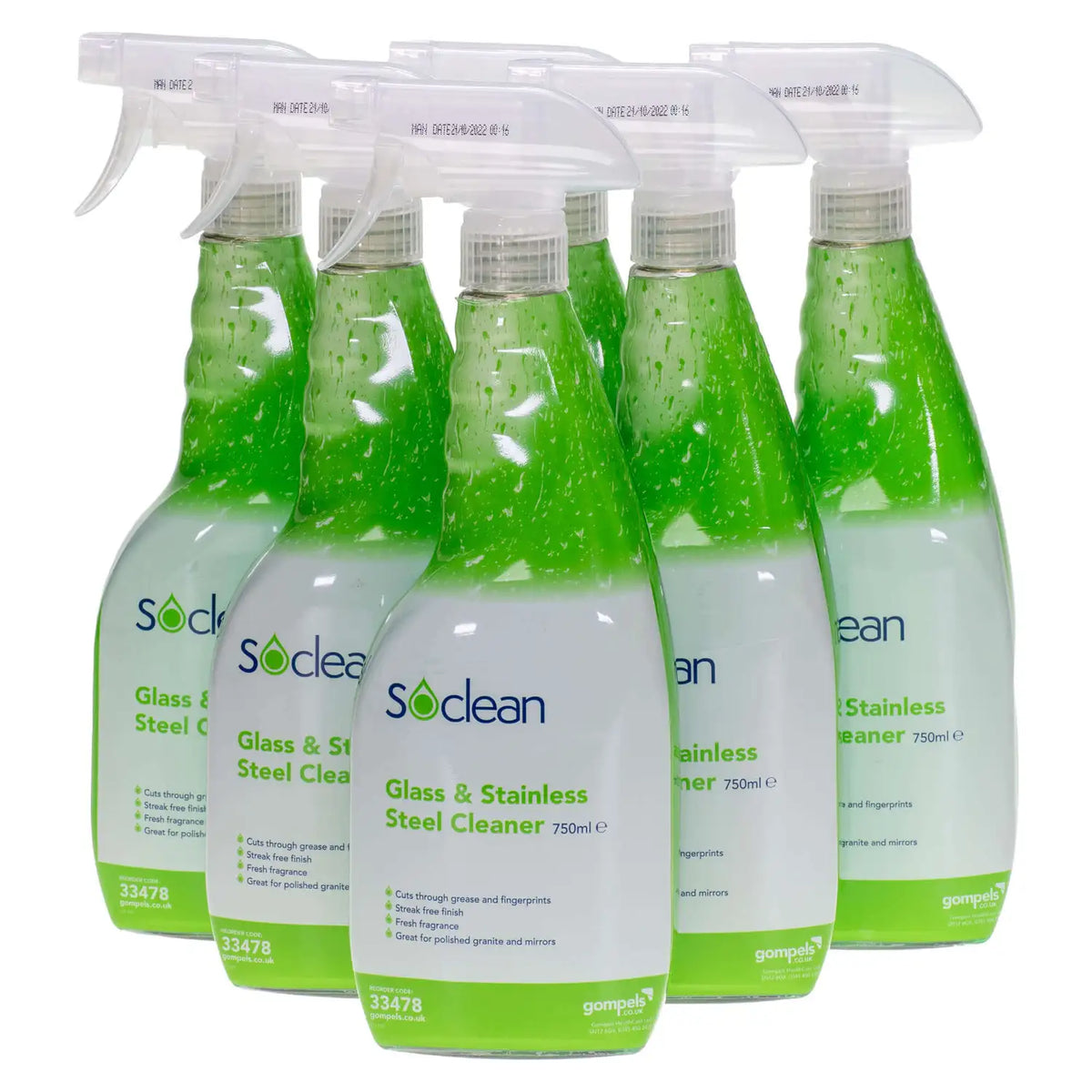 Soclean Glass & Stainless Steel Cleaner 750ml 6 Pack