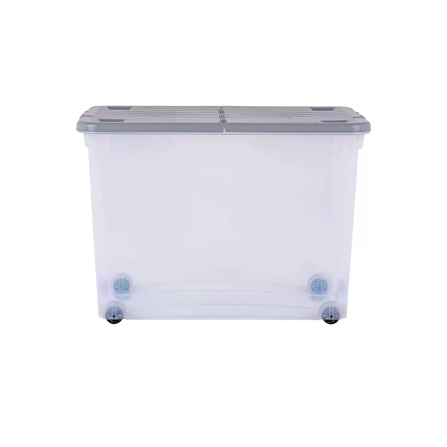 Wham Storage Box With Wheels and Folding Lid 80l Clear/Grey 3 Pack