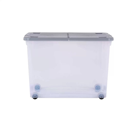 Wham Storage Box With Wheels and Folding Lid 80l Clear/Grey 3 Pack