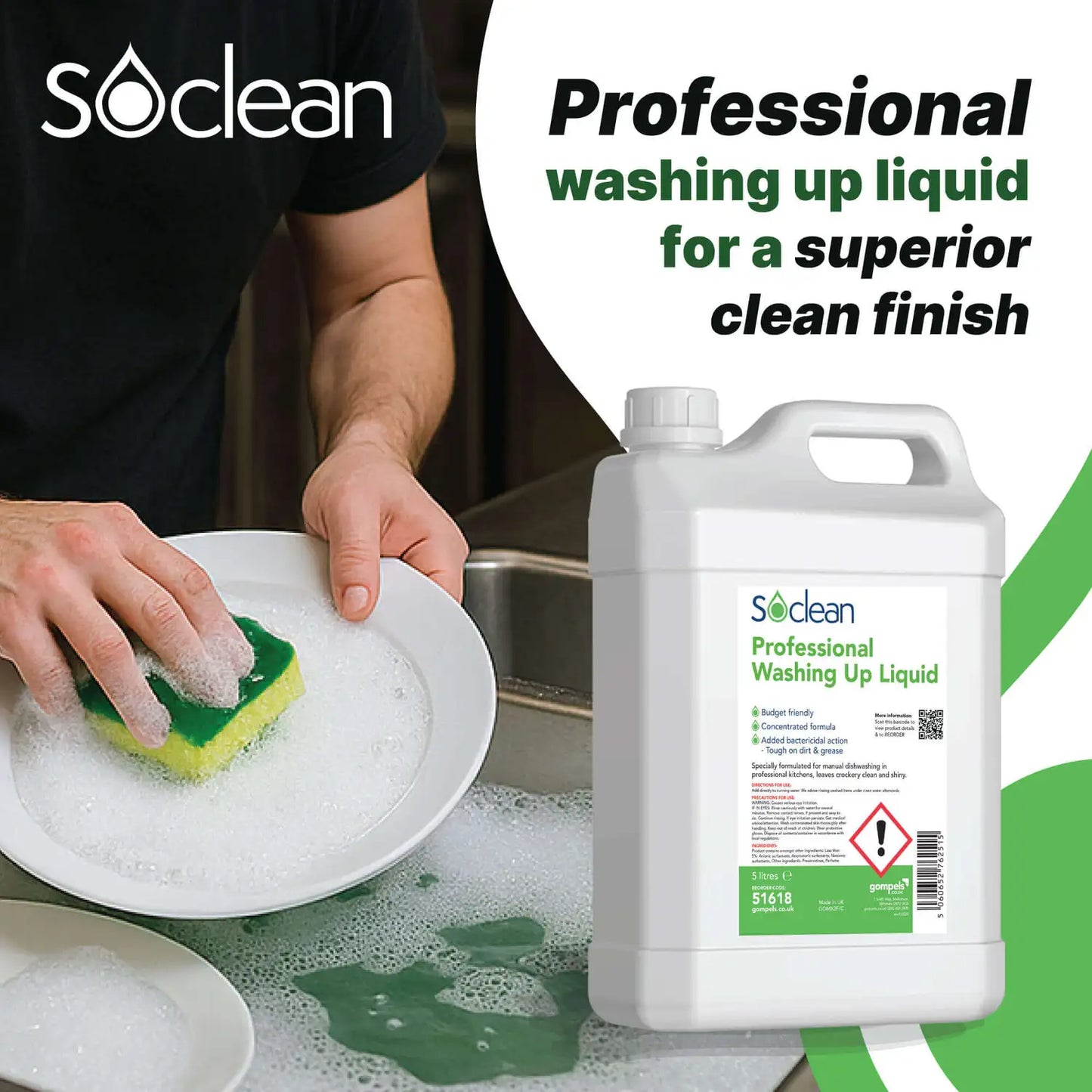 Soclean Professional Washing Up Liquid Green 5 Litre 2 Pack