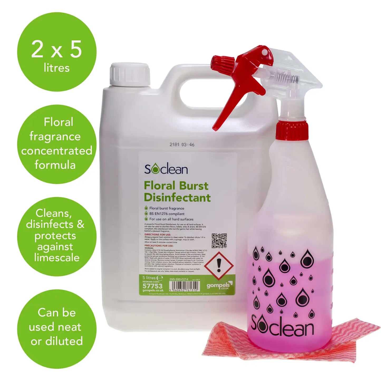 Soclean Floral Burst Disinfectant 5 Litre 2 Pack