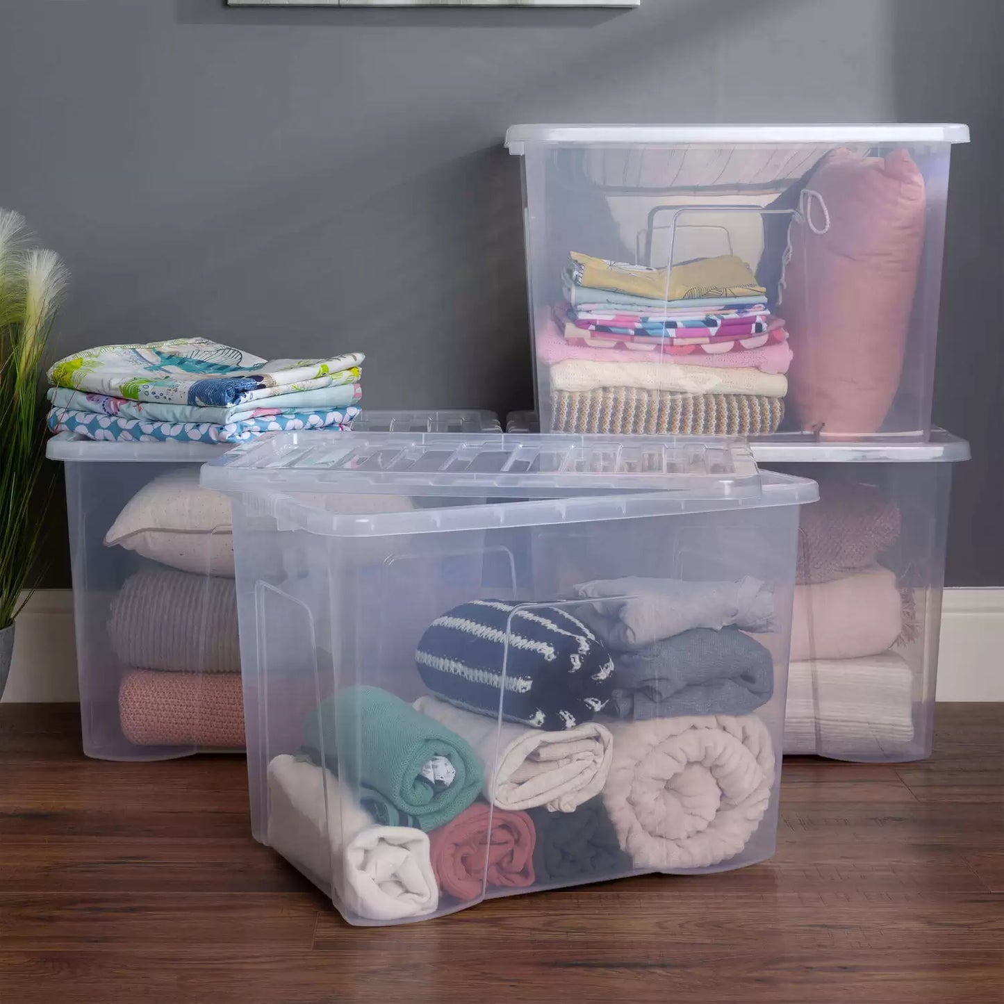 Wham Storage Box and Lid 80 Litre Clear 4 Pack