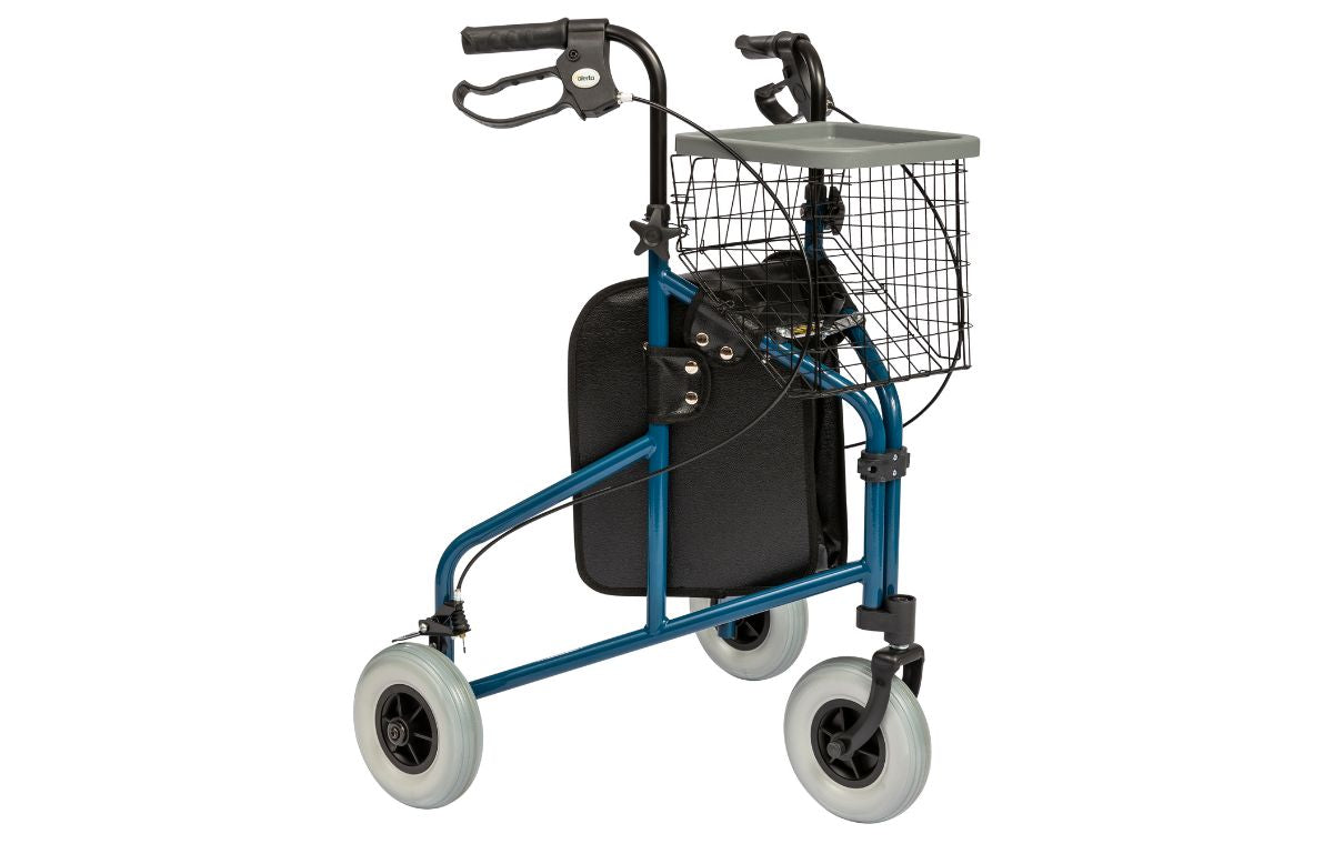 Three-Wheel Lightweight Walker with Basket, Tray and Bag