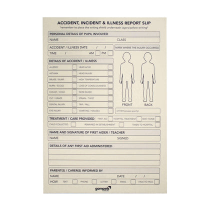 A5 Pupil Duplicate Accident Report Pad 50 Sets