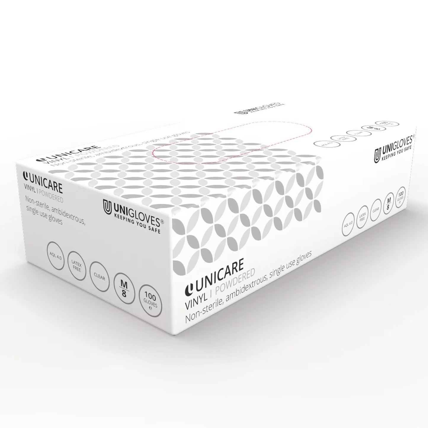Unicare 1825 Vinyl Powdered Disposable Gloves Clear XL - Box of 100