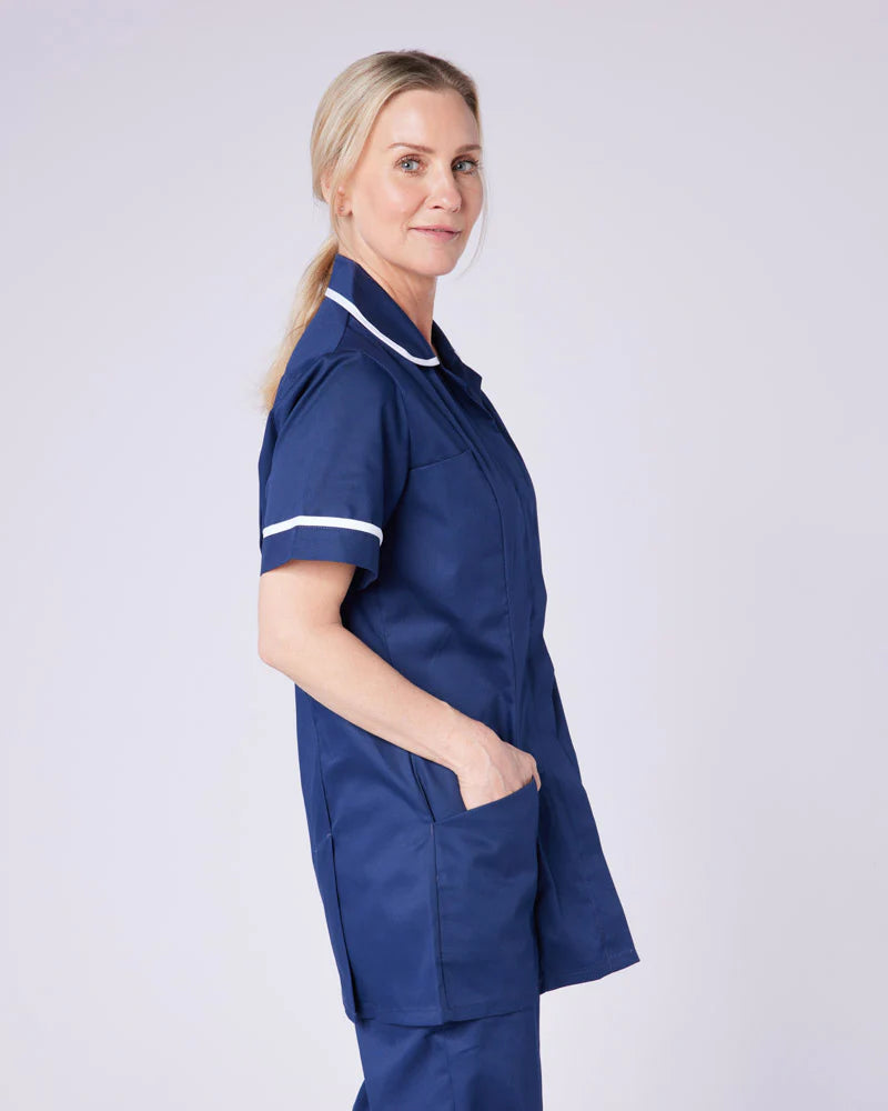 WOMEN’S ZIP FRONT NURSE TUNIC UNIFORM WITH ROUNDED COLLAR