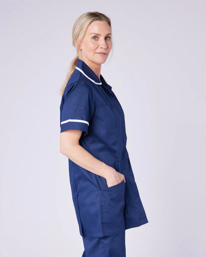 WOMEN’S ZIP FRONT NURSE TUNIC UNIFORM WITH ROUNDED COLLAR