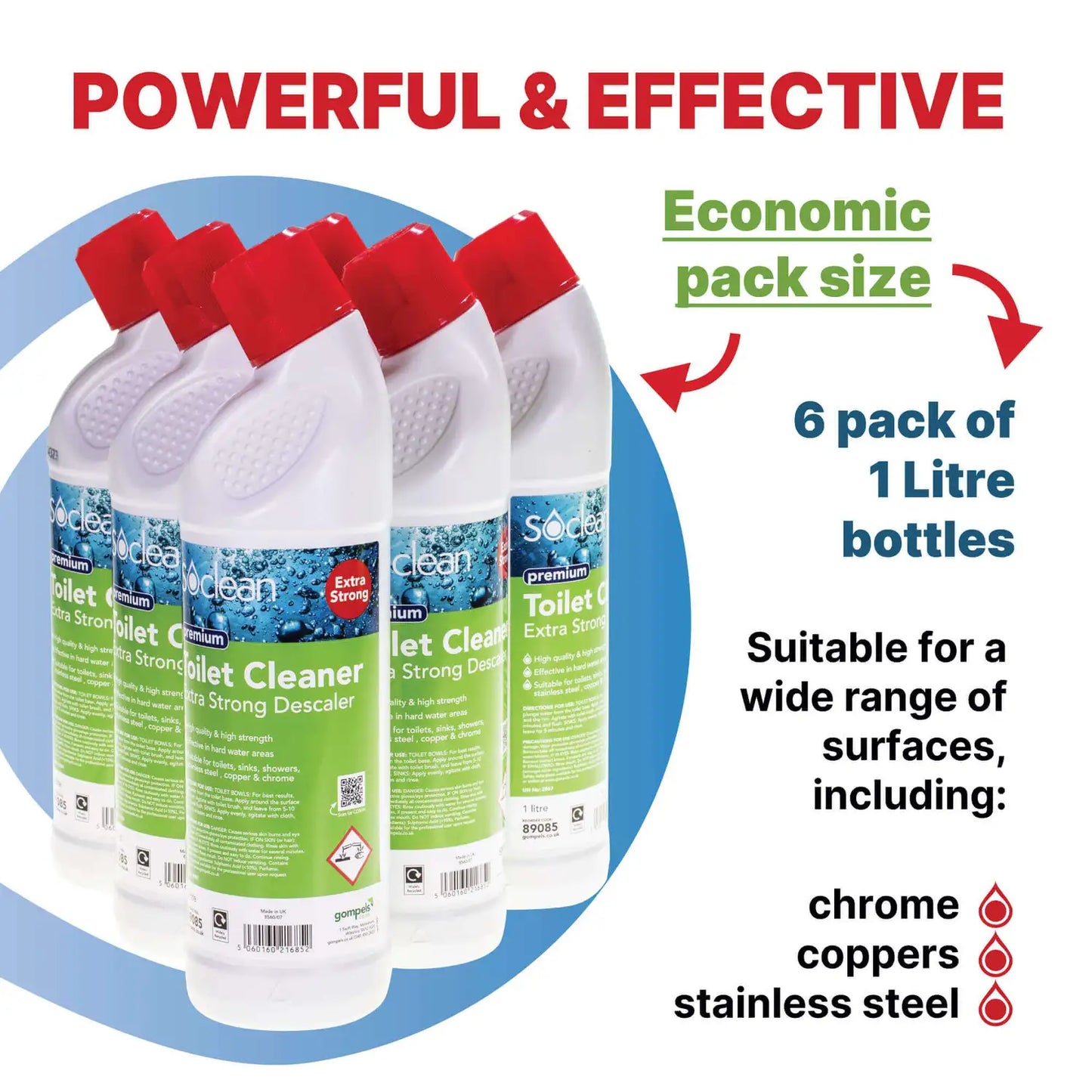 Soclean Extra Strong Toilet Descaler and Cleaner 1 Litre 6 Pack