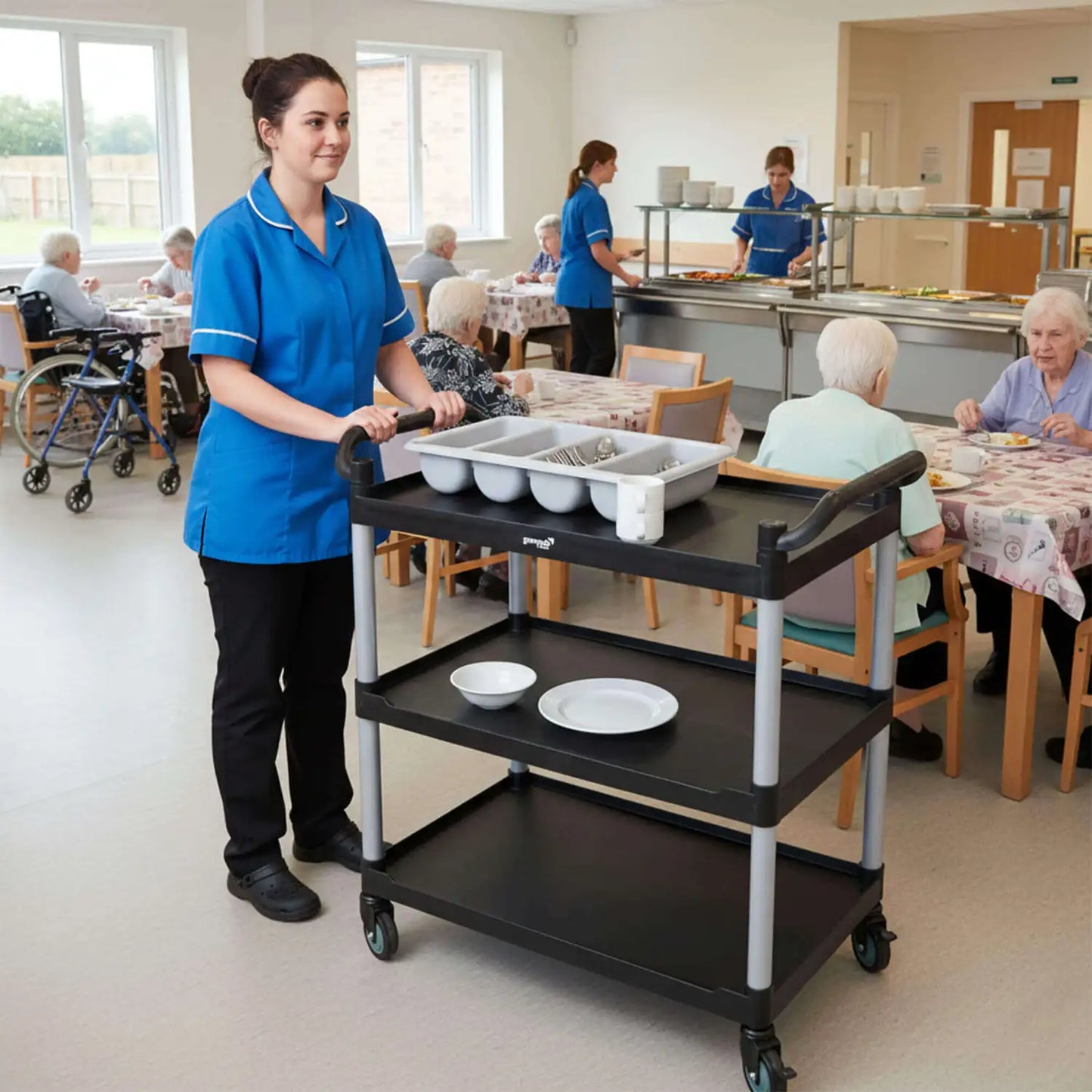 Soclean Clearing Trolley Three Tier Black