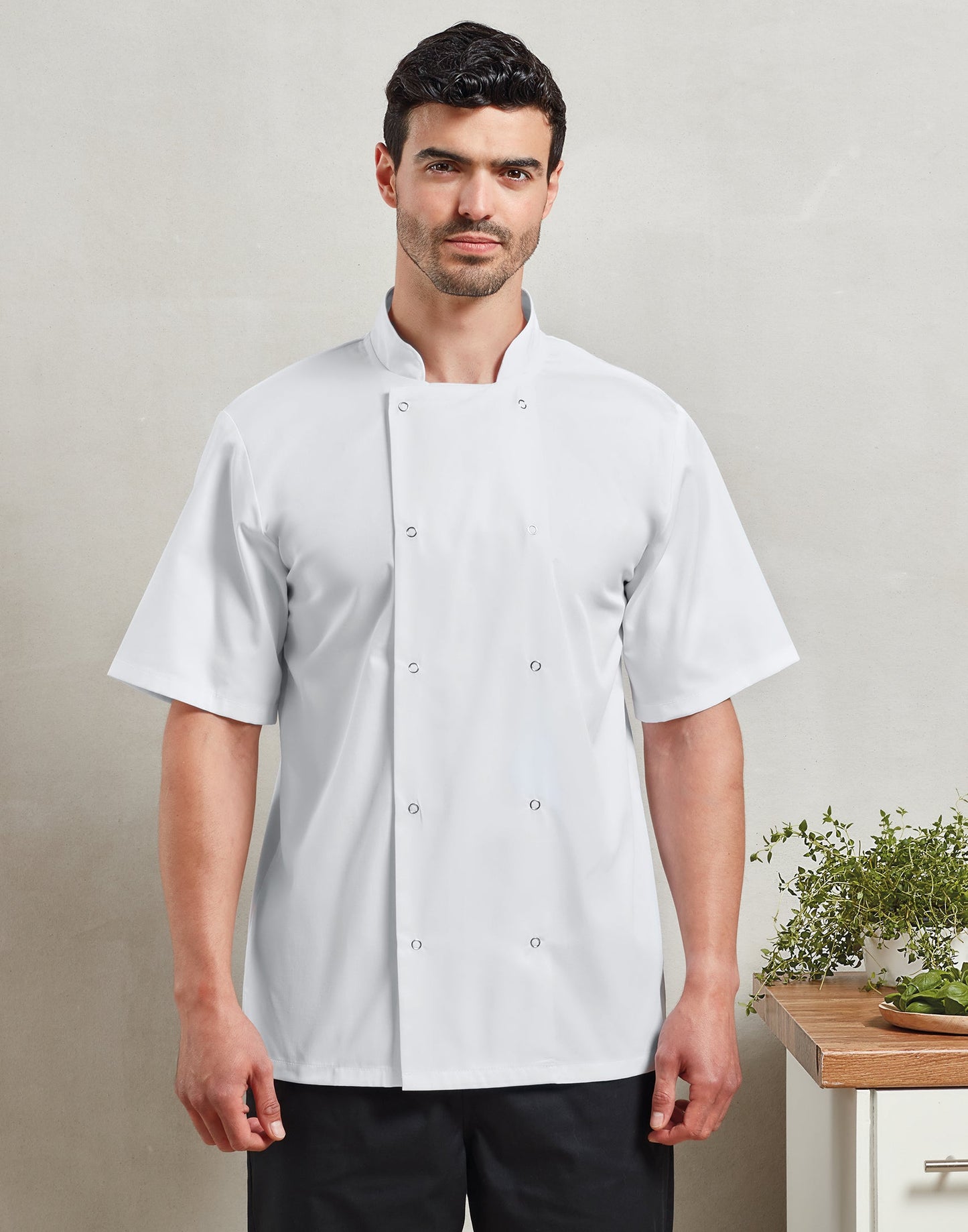 Stud Fasten Short Sleeve Chef's Jacket
